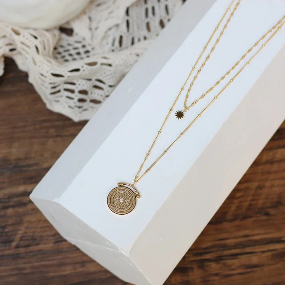 NEW 18K Gold Plated Vintage Diamond Coin Star Double Layer Necklace